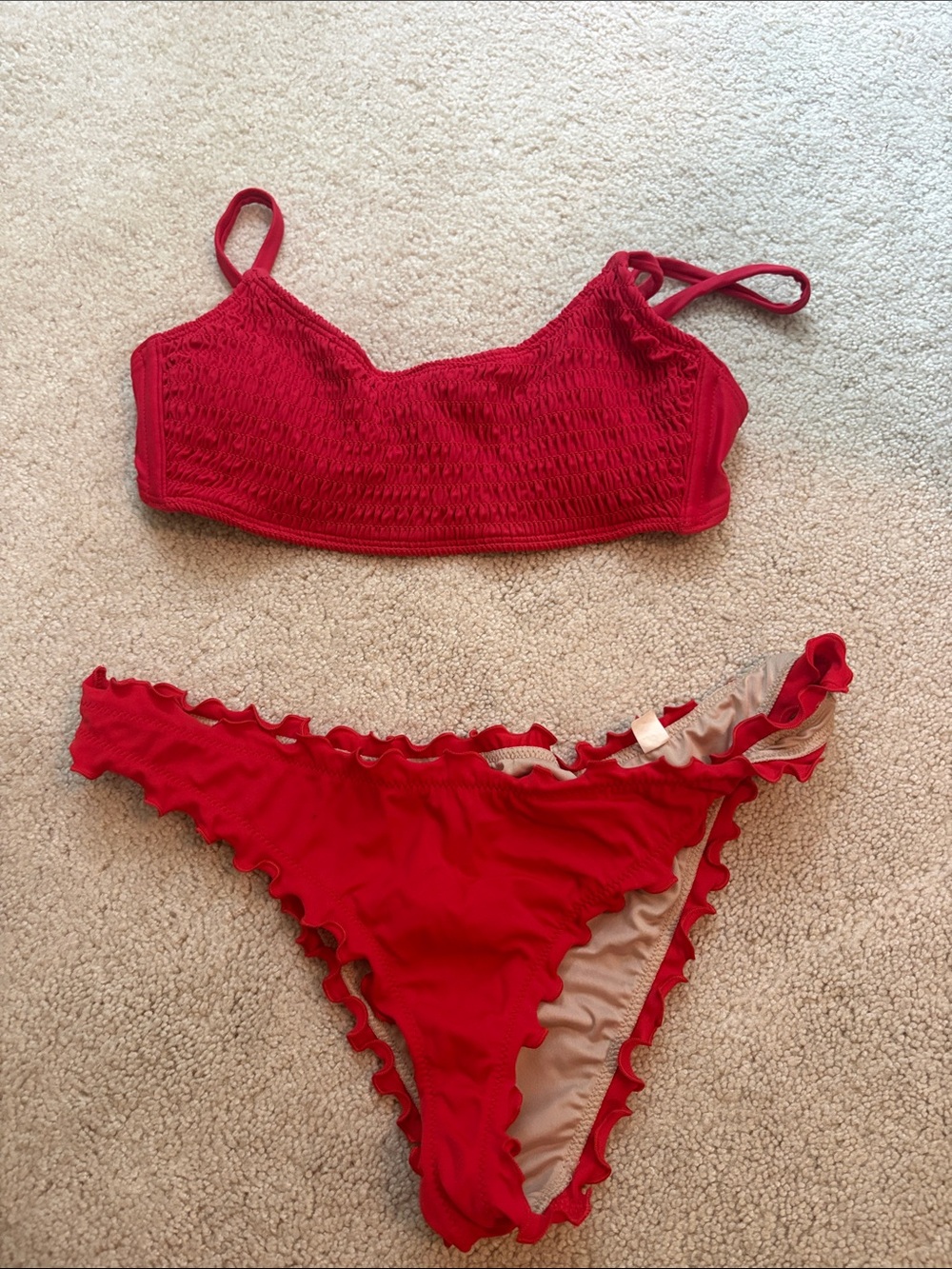 Red Ruffled Two-Piece Bikini Set